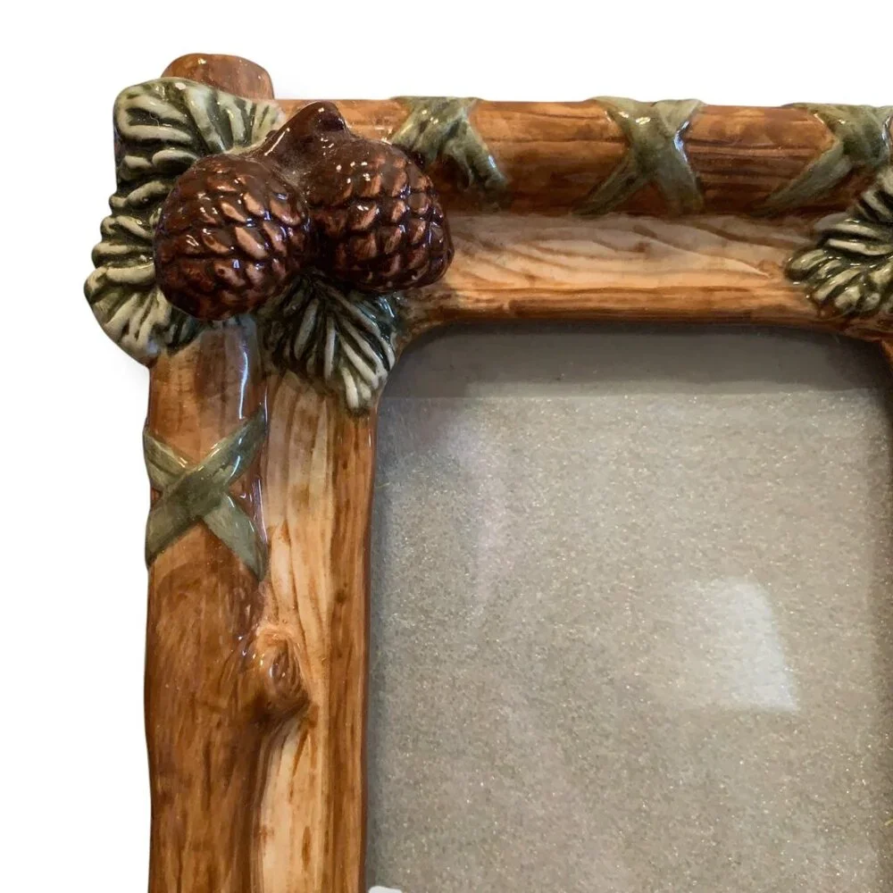 Rustic Vintage Pine Cone Ceramic Picture‎ Frame Woodland Nature Decor Cabin